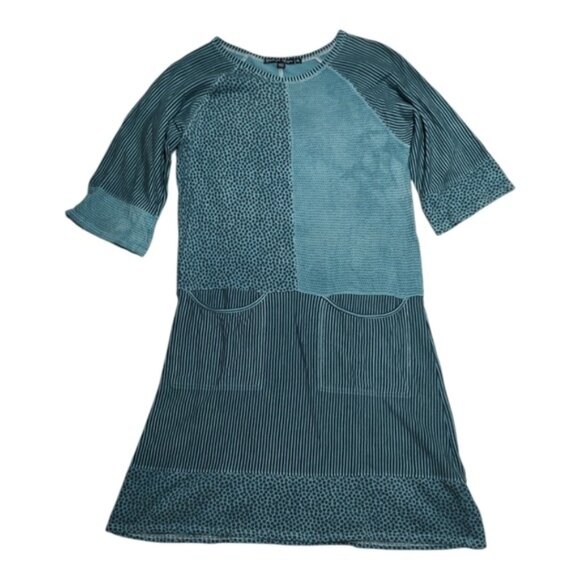 Gudrun Sjoden Stonewashed Teal Floral Stripe Patchwork Pocket Dress XS - Picture 1 of 8